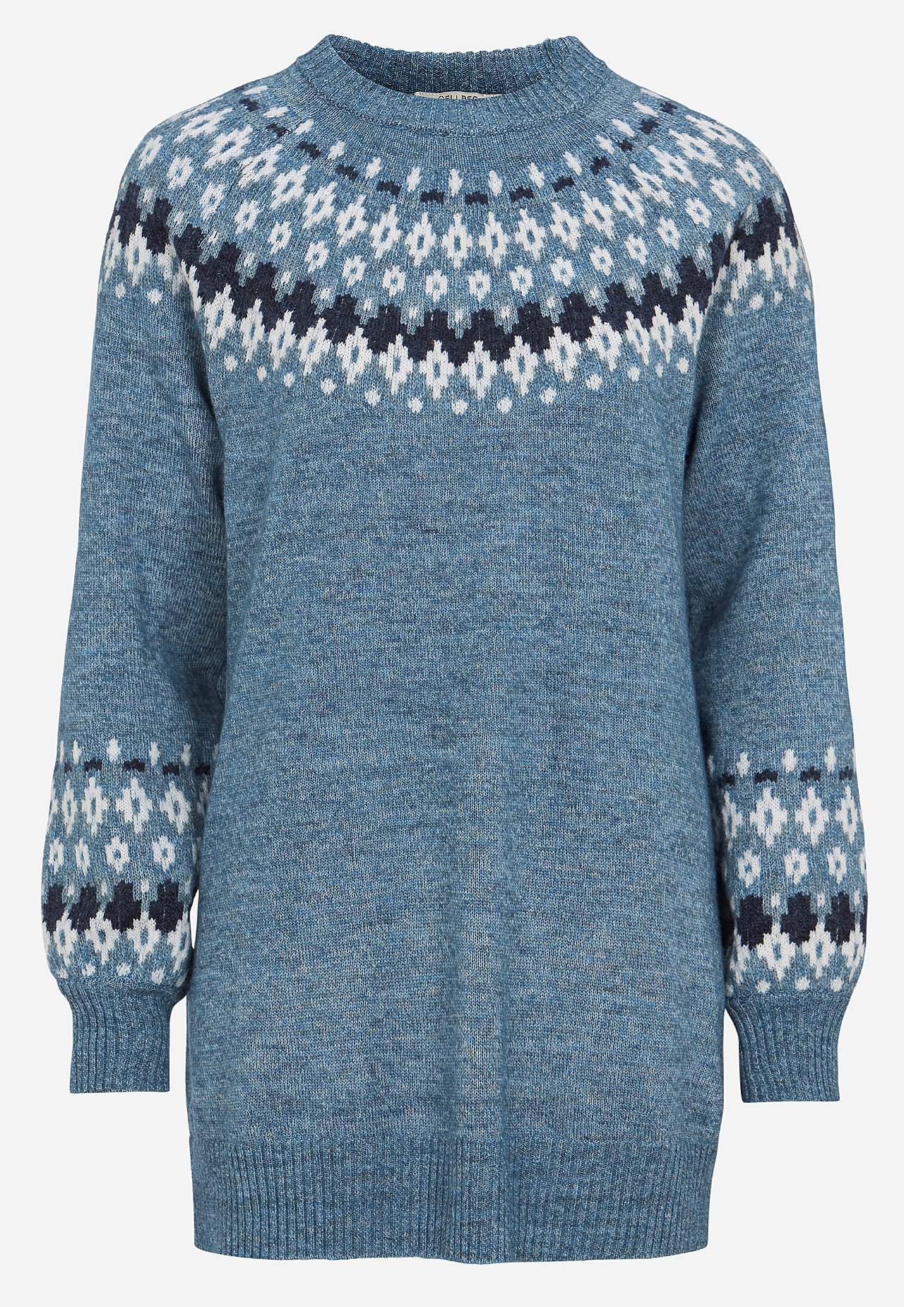 Knitted, jacquard patterned sweater