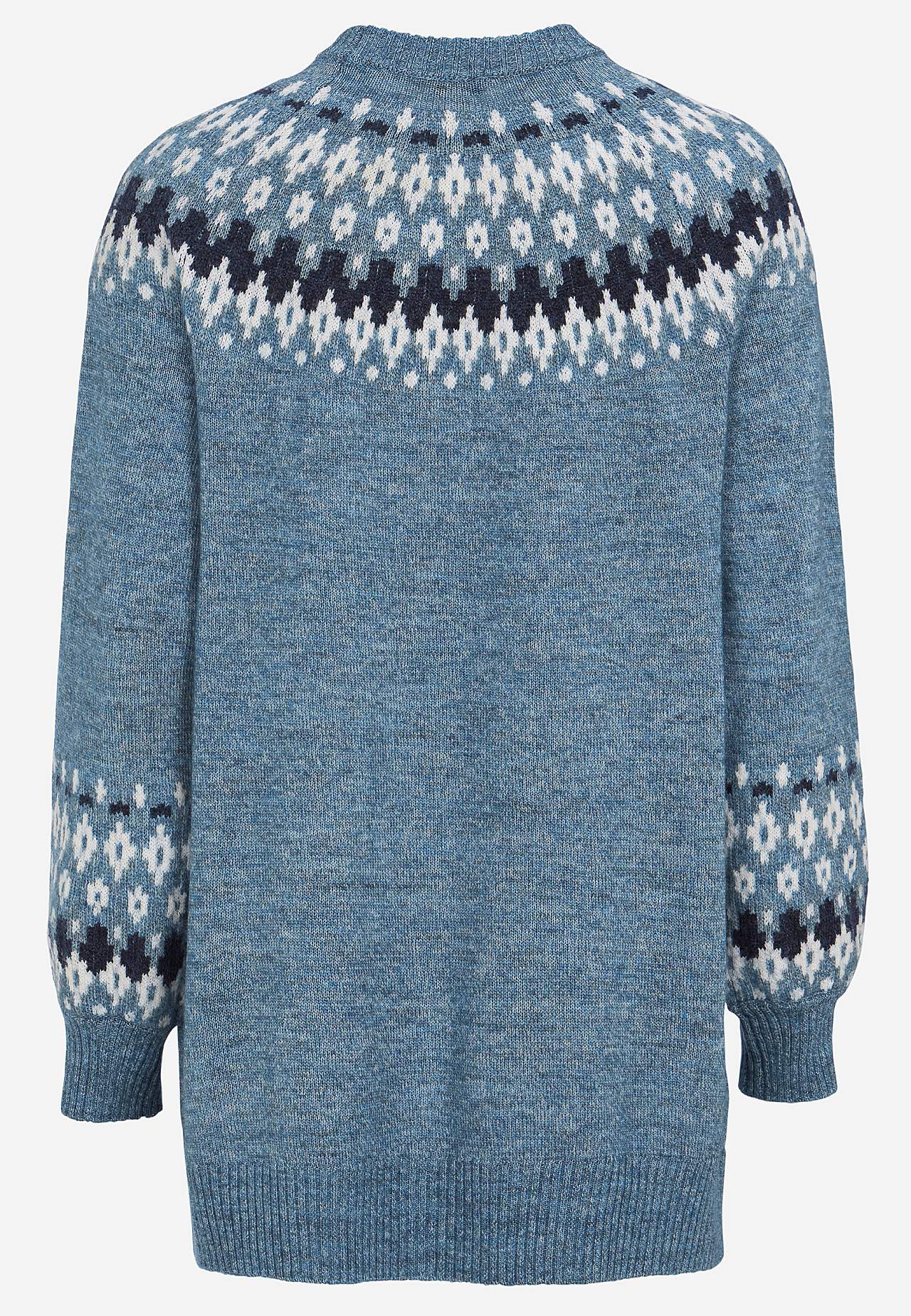 Knitted, jacquard patterned sweater