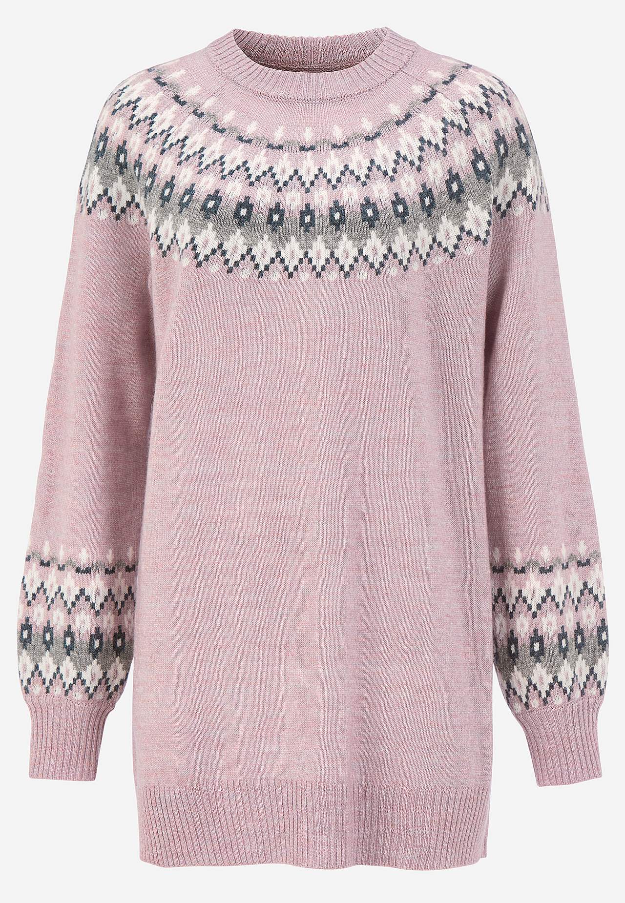 Knitted, jacquard patterned sweater