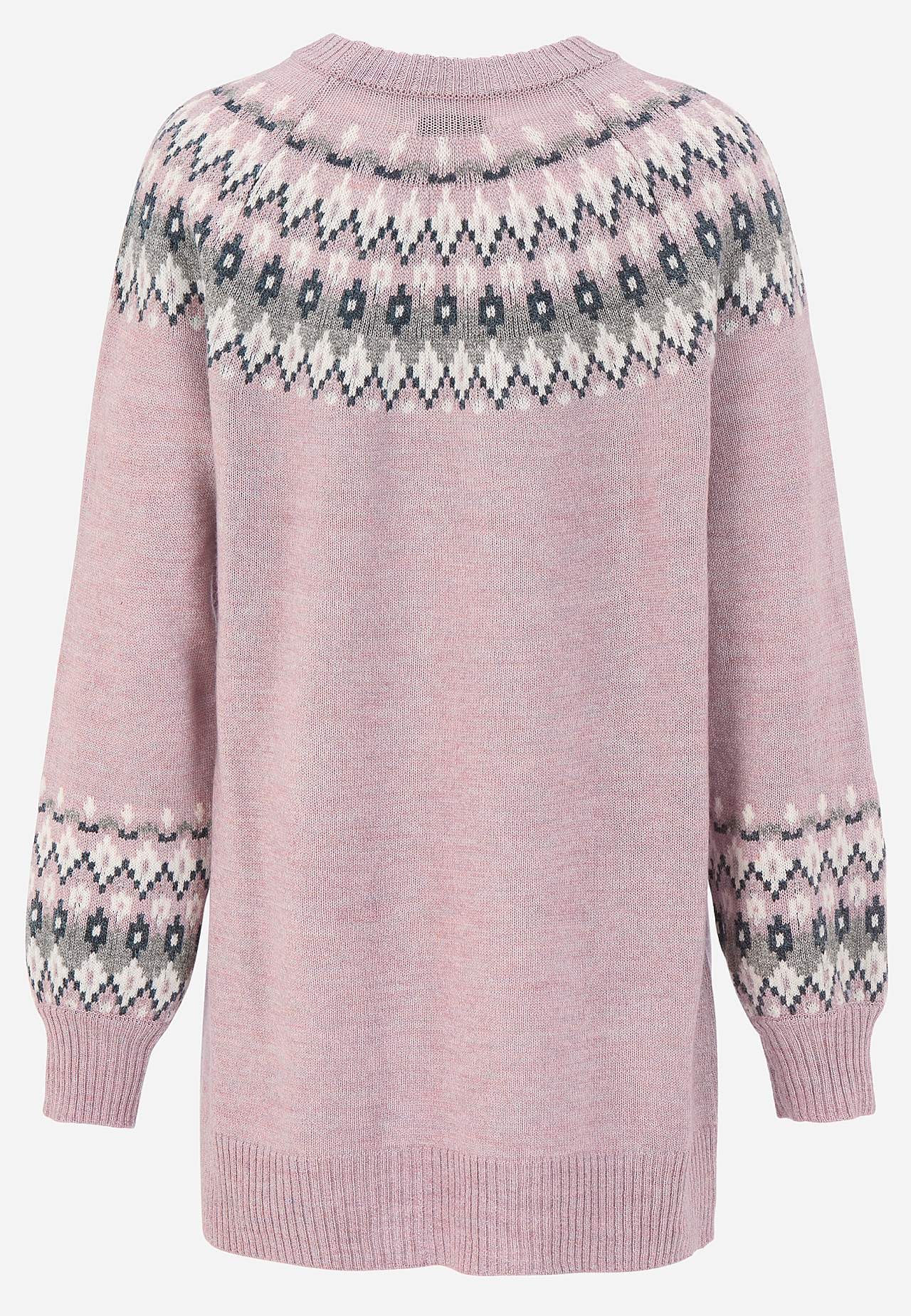 Knitted, jacquard patterned sweater