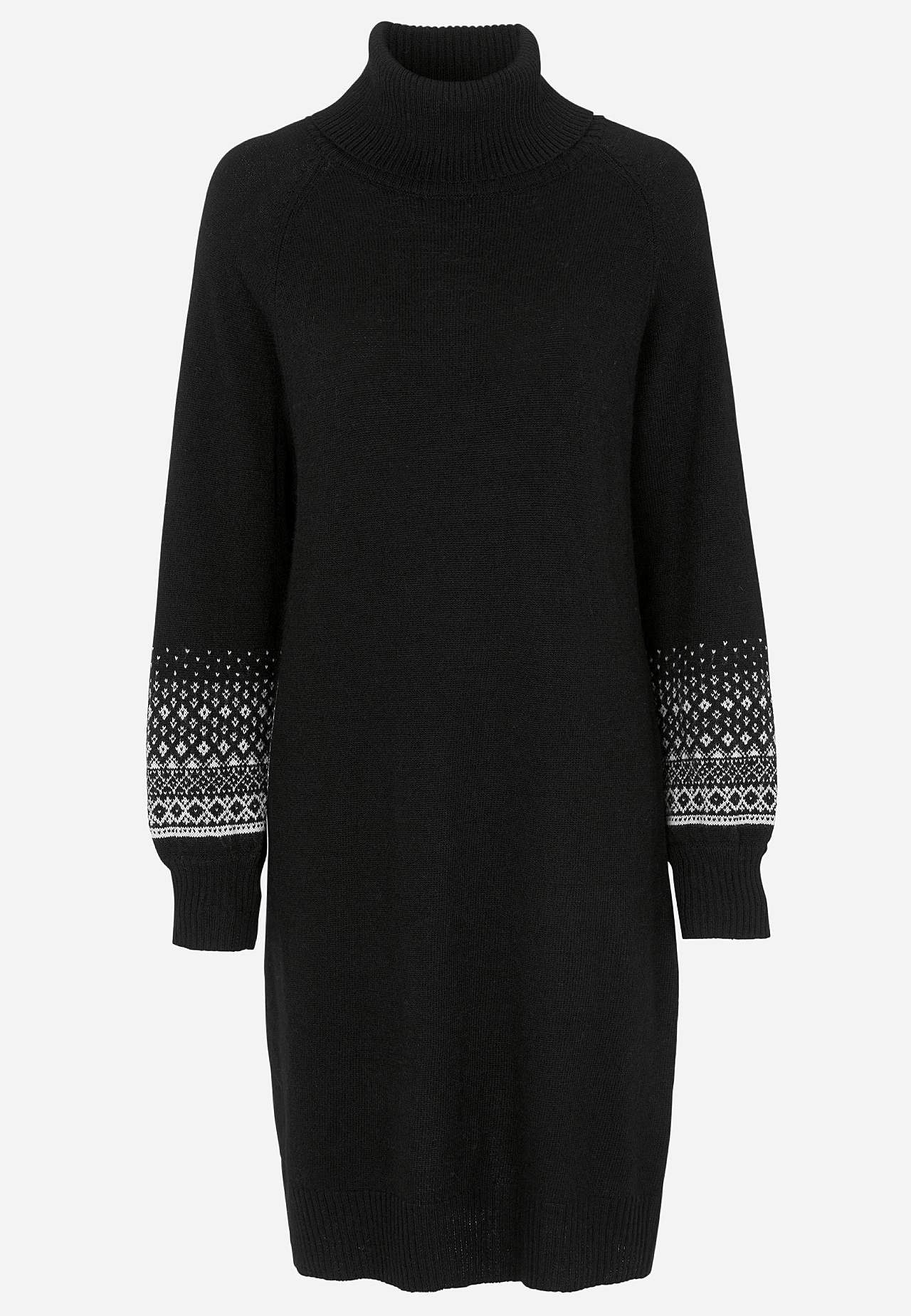 Knitted dress with jacquard patterned sleeves