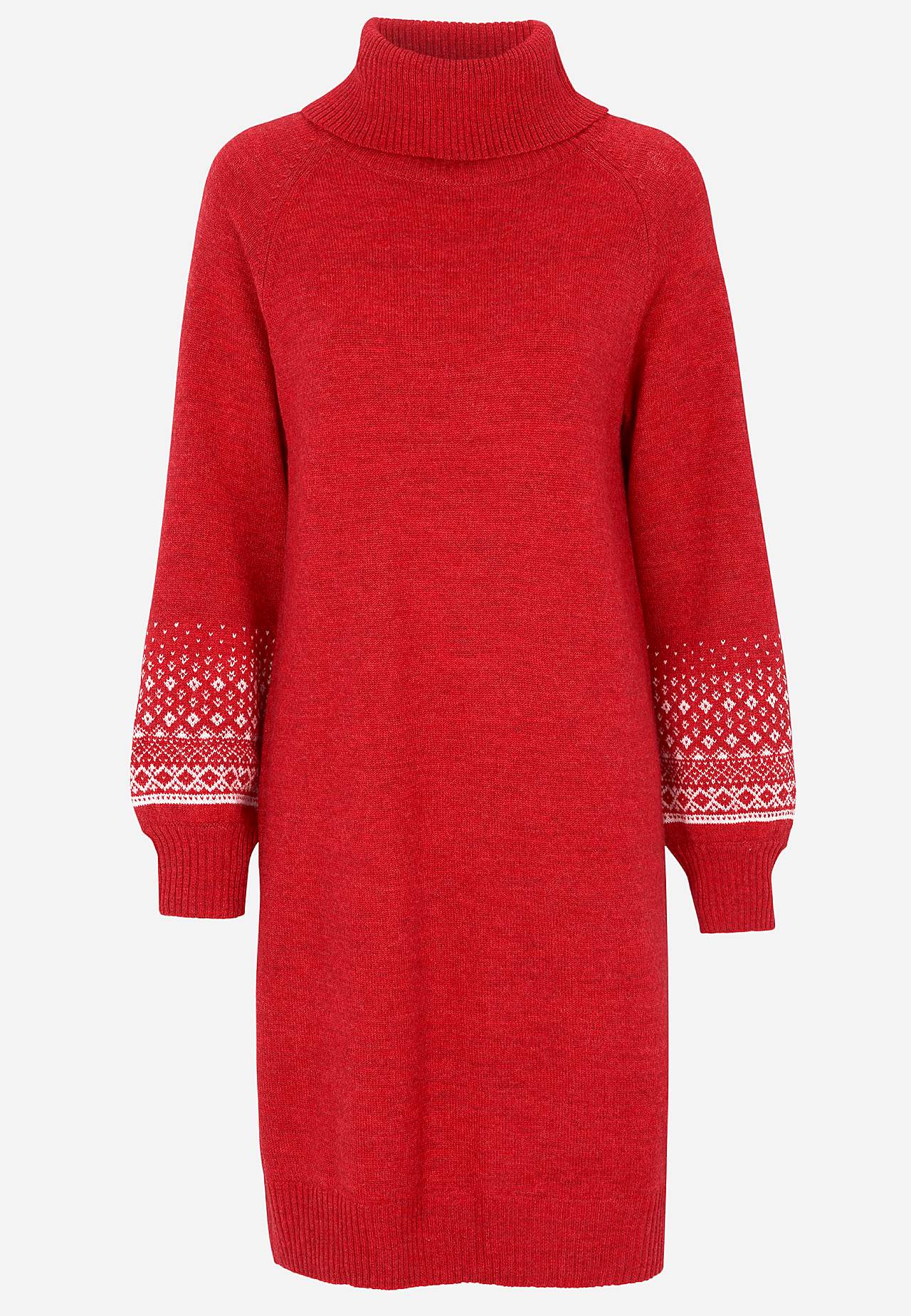 Knitted dress with jacquard patterned sleeves