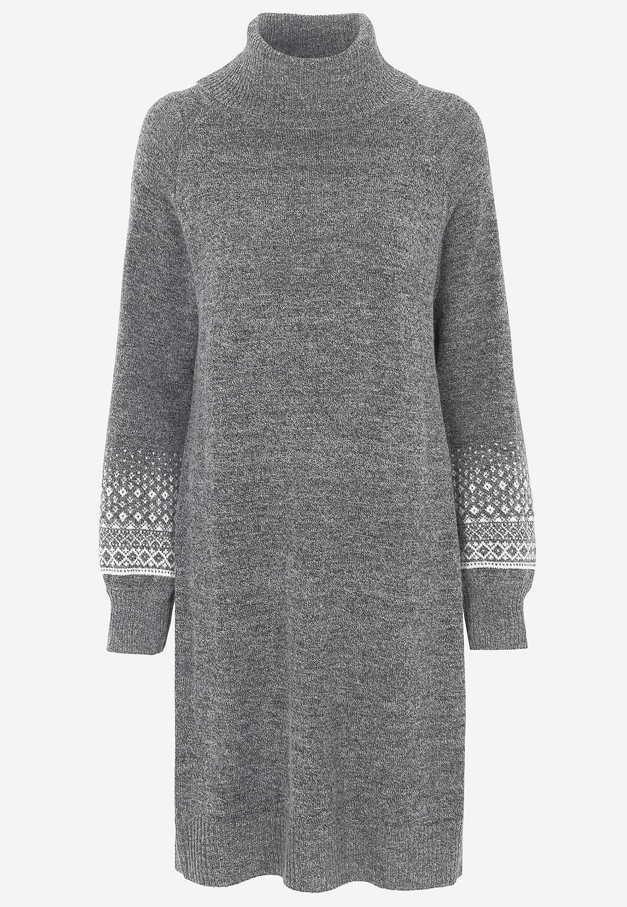 Knitted dress with jacquard patterned sleeves