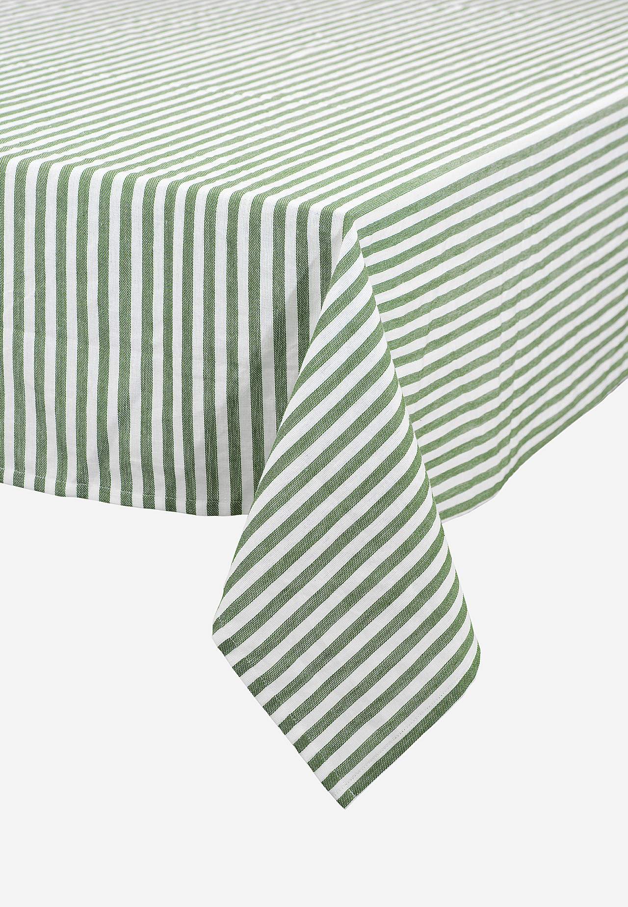 Woven, striped tablecloth