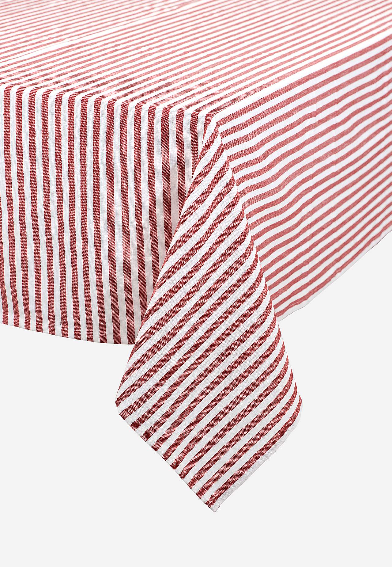 Woven, striped tablecloth