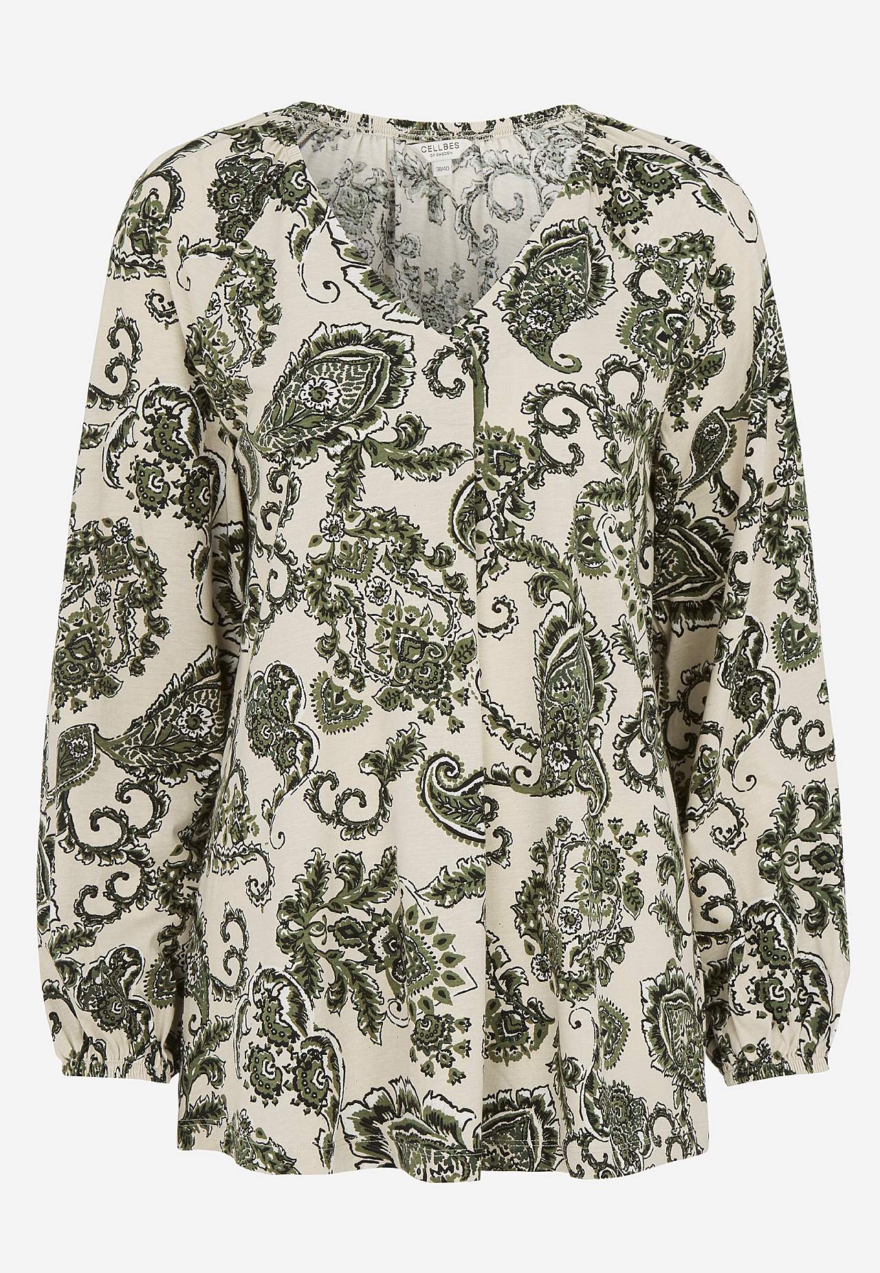 Patterned jersey tuniq with decorative pleat