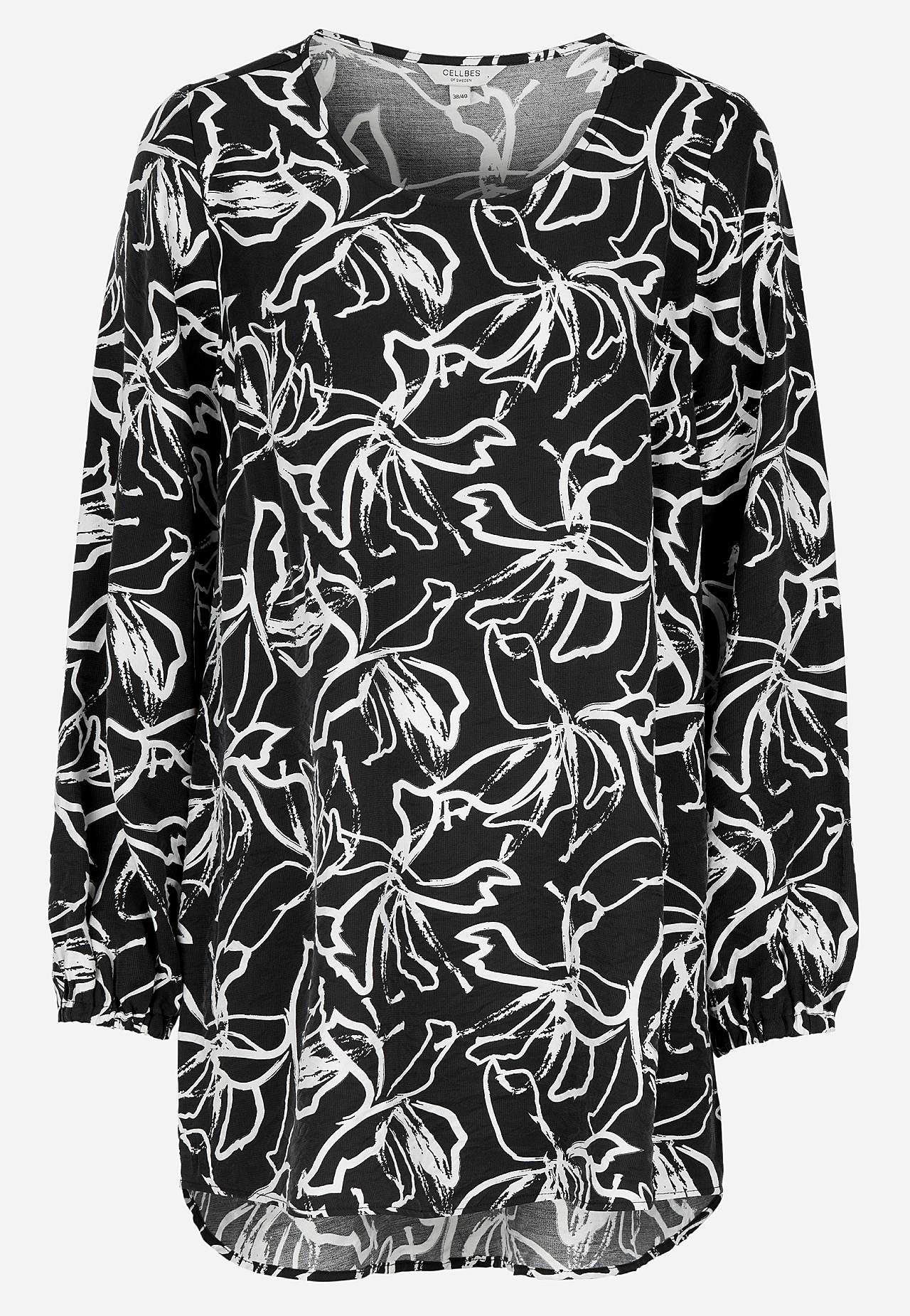 Woven, patterned tunic top