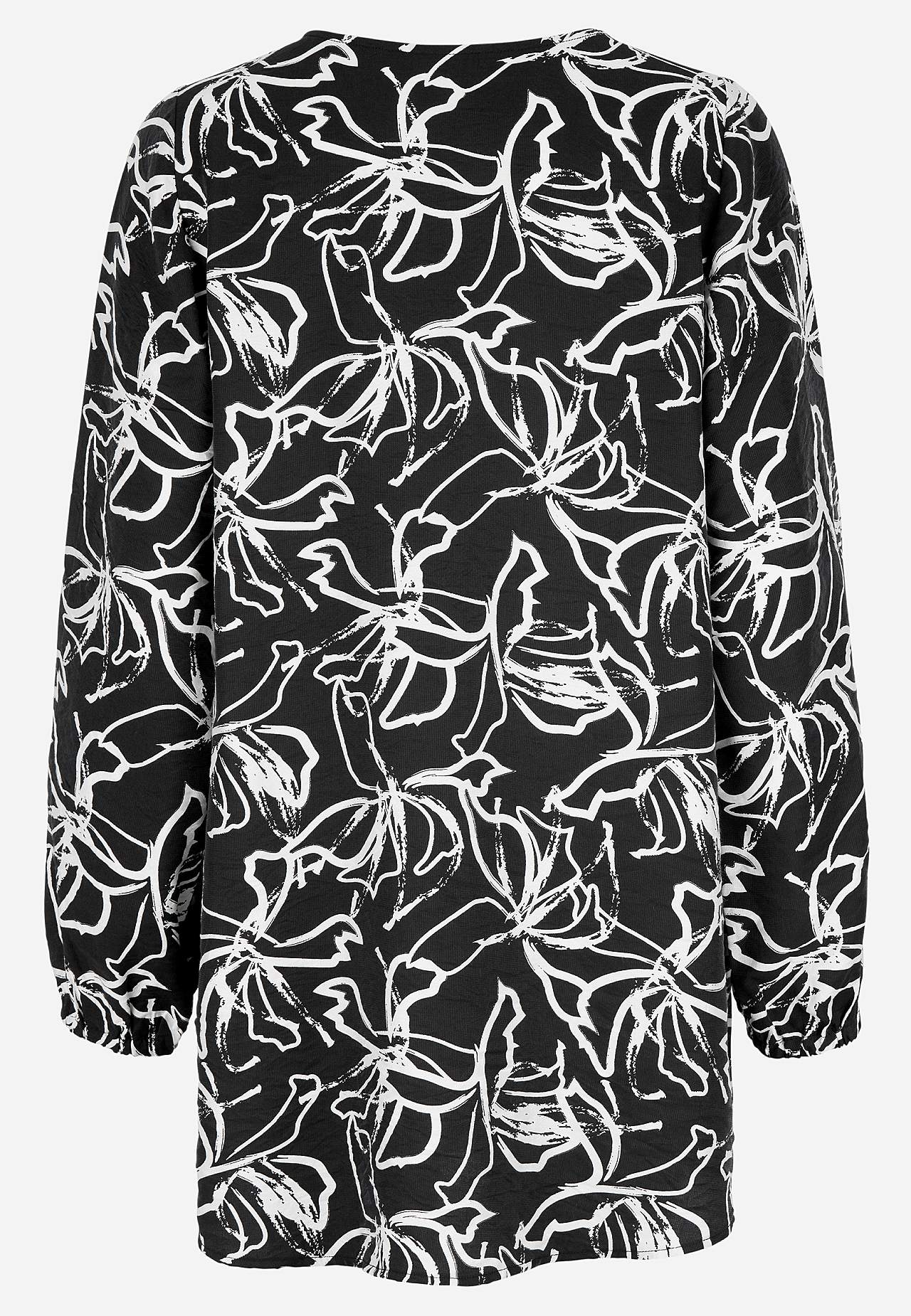 Woven, patterned tunic top