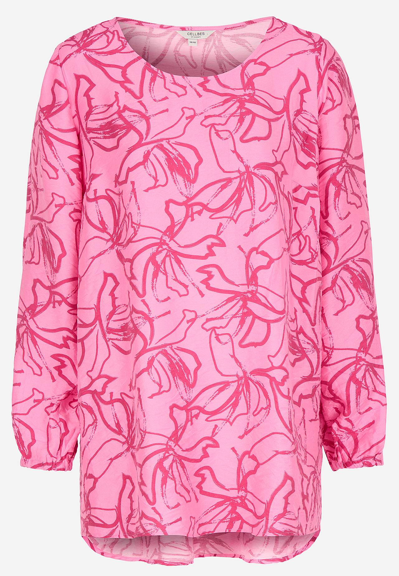 Woven, patterned tunic top