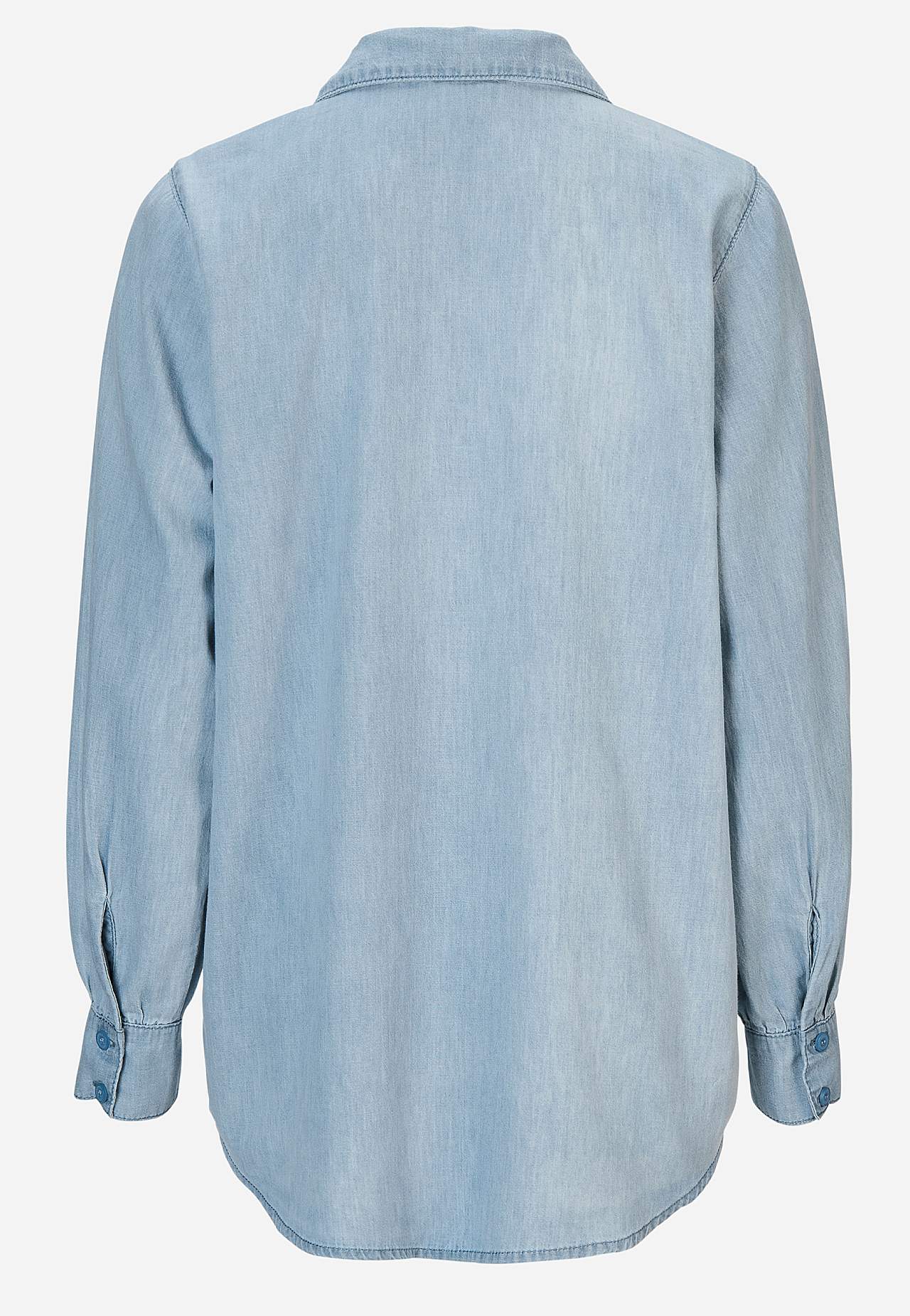 Denim blouse with sewn pleats