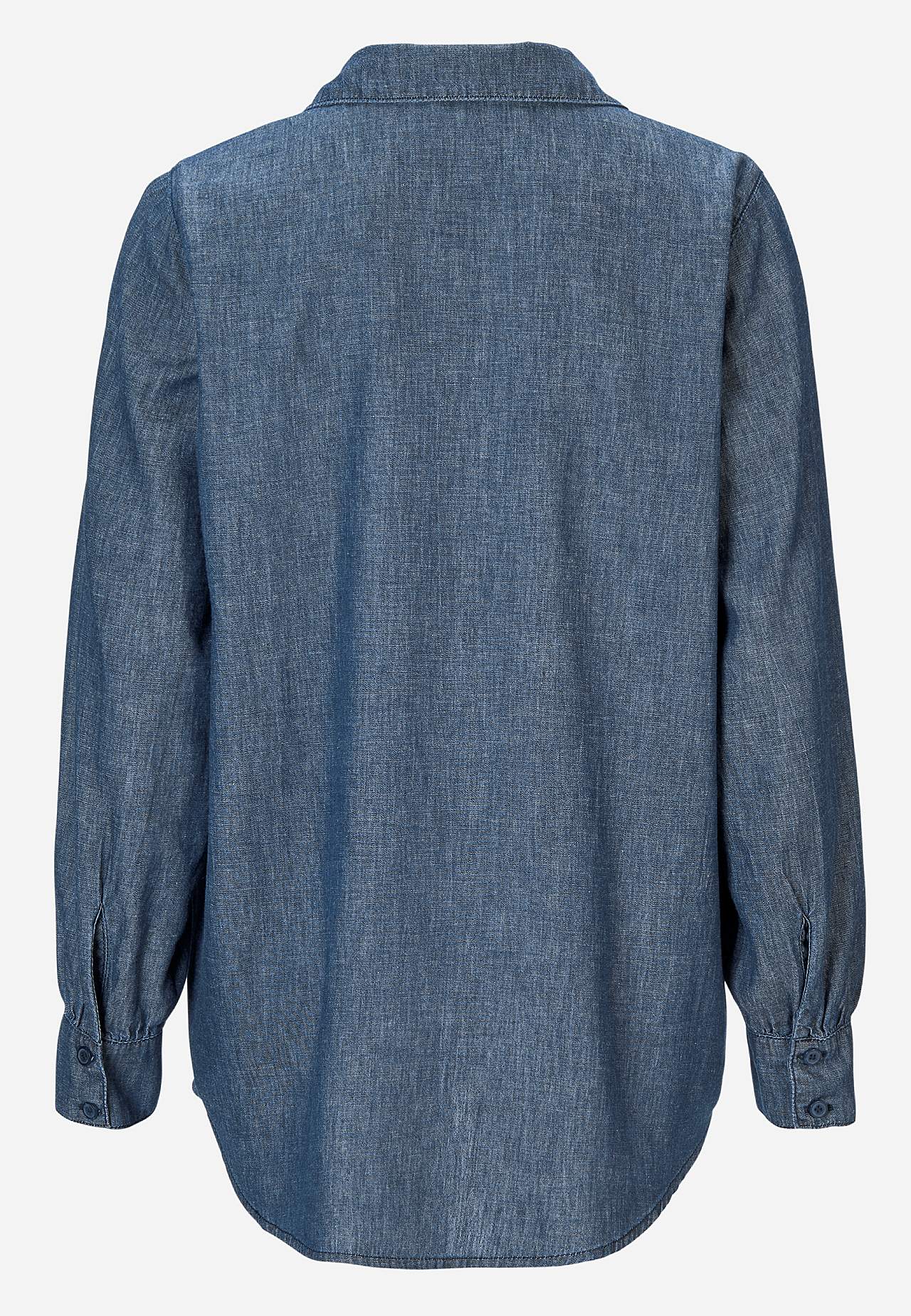 Denim blouse with sewn pleats