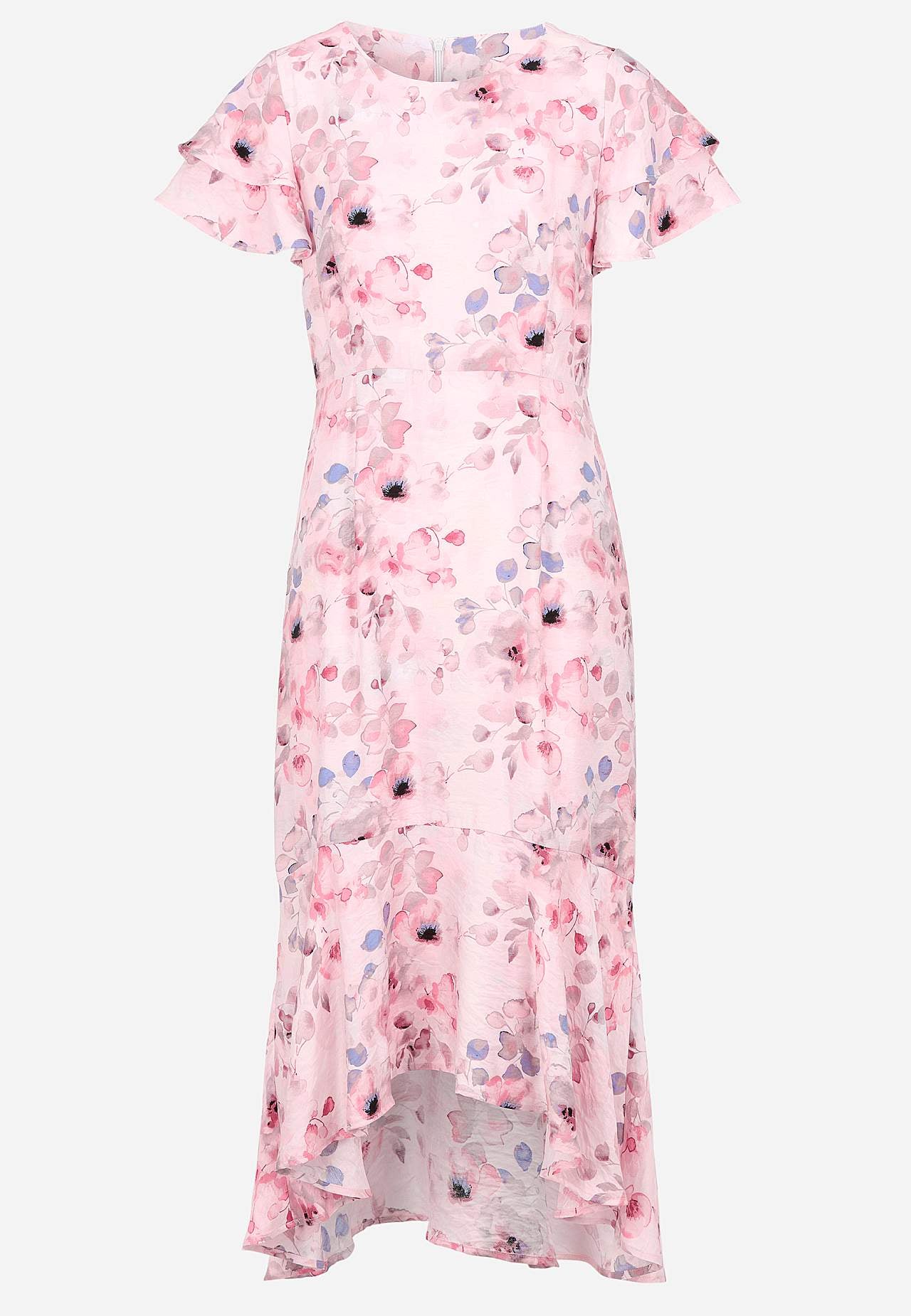 Flounce dress with butterfly sleeves