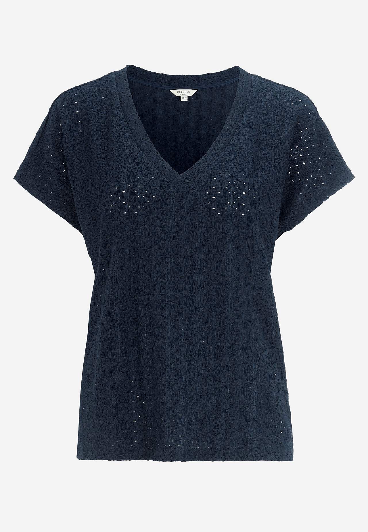 Jersey top with hole embroidery