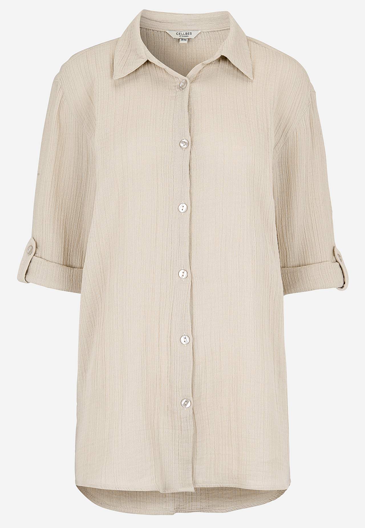 Long shirt in crinkled cotton