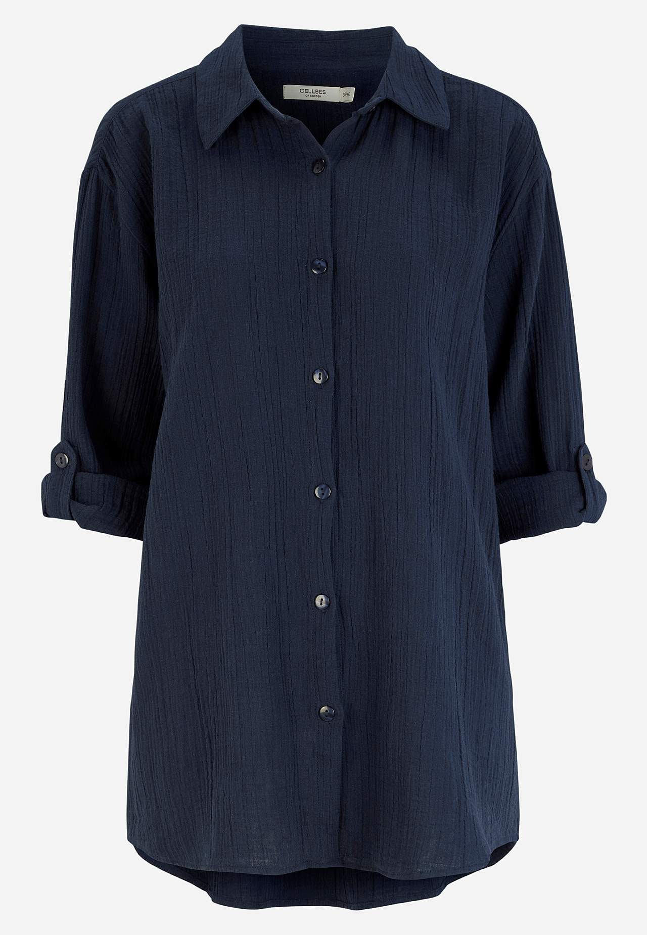 Long shirt in crinkled cotton