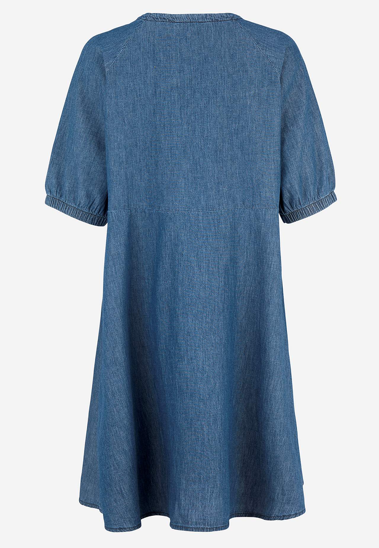 Short denim dress with puff sleeves