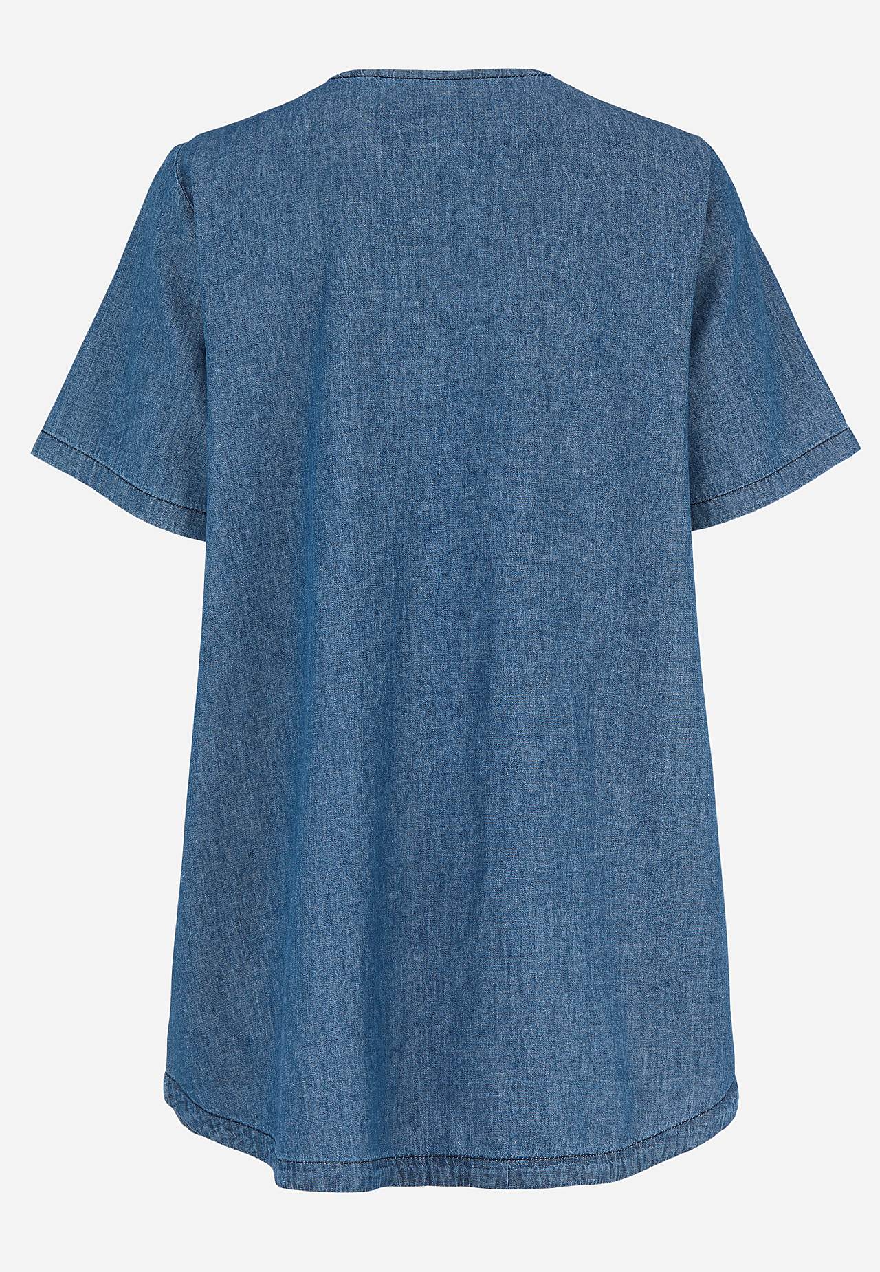 Denim tunic with decorative V-neck