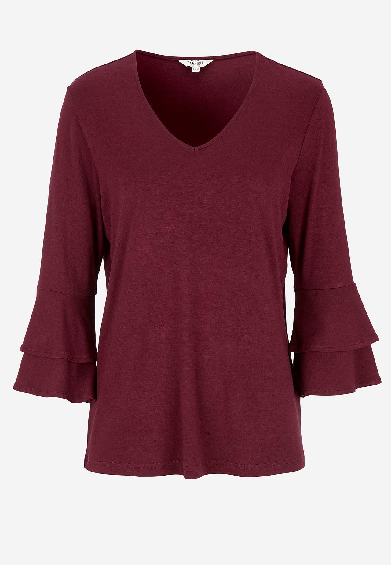 Jersey top with flounce sleeves