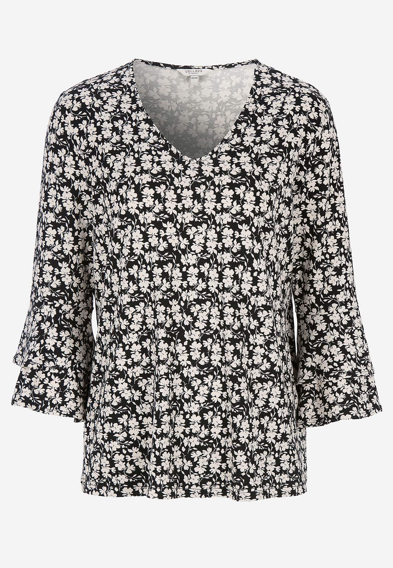 Jersey top with flounce sleeves