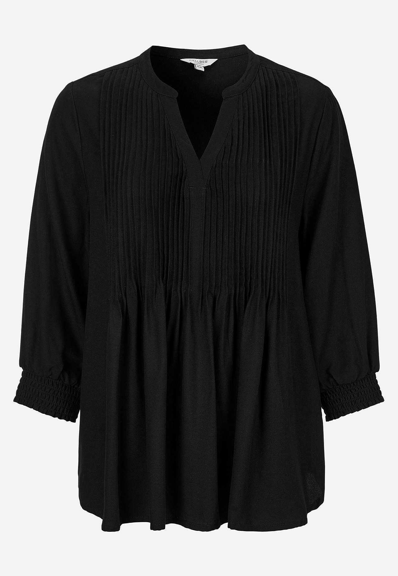 Blouse with stitched pleats