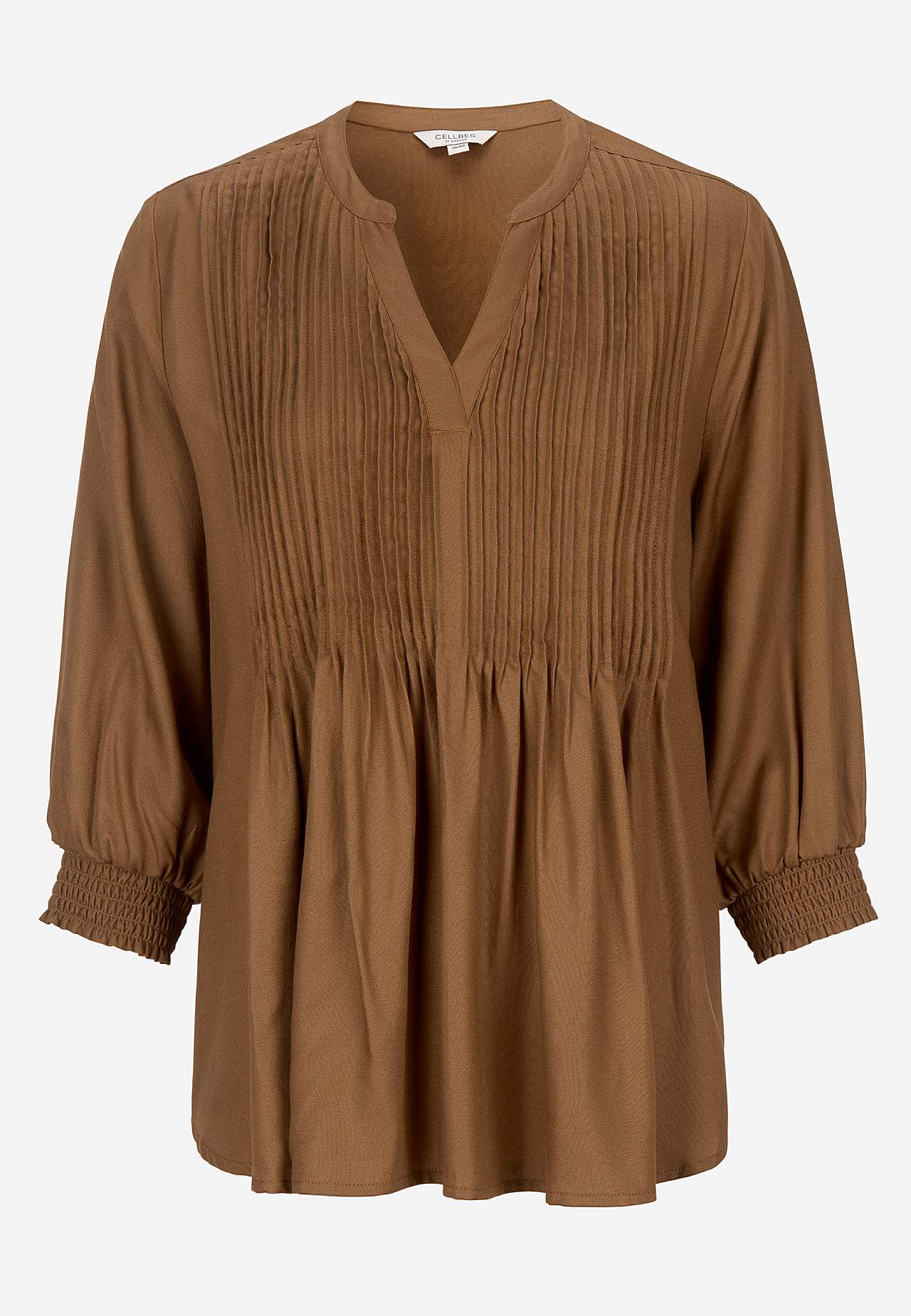 Blouse with stitched pleats