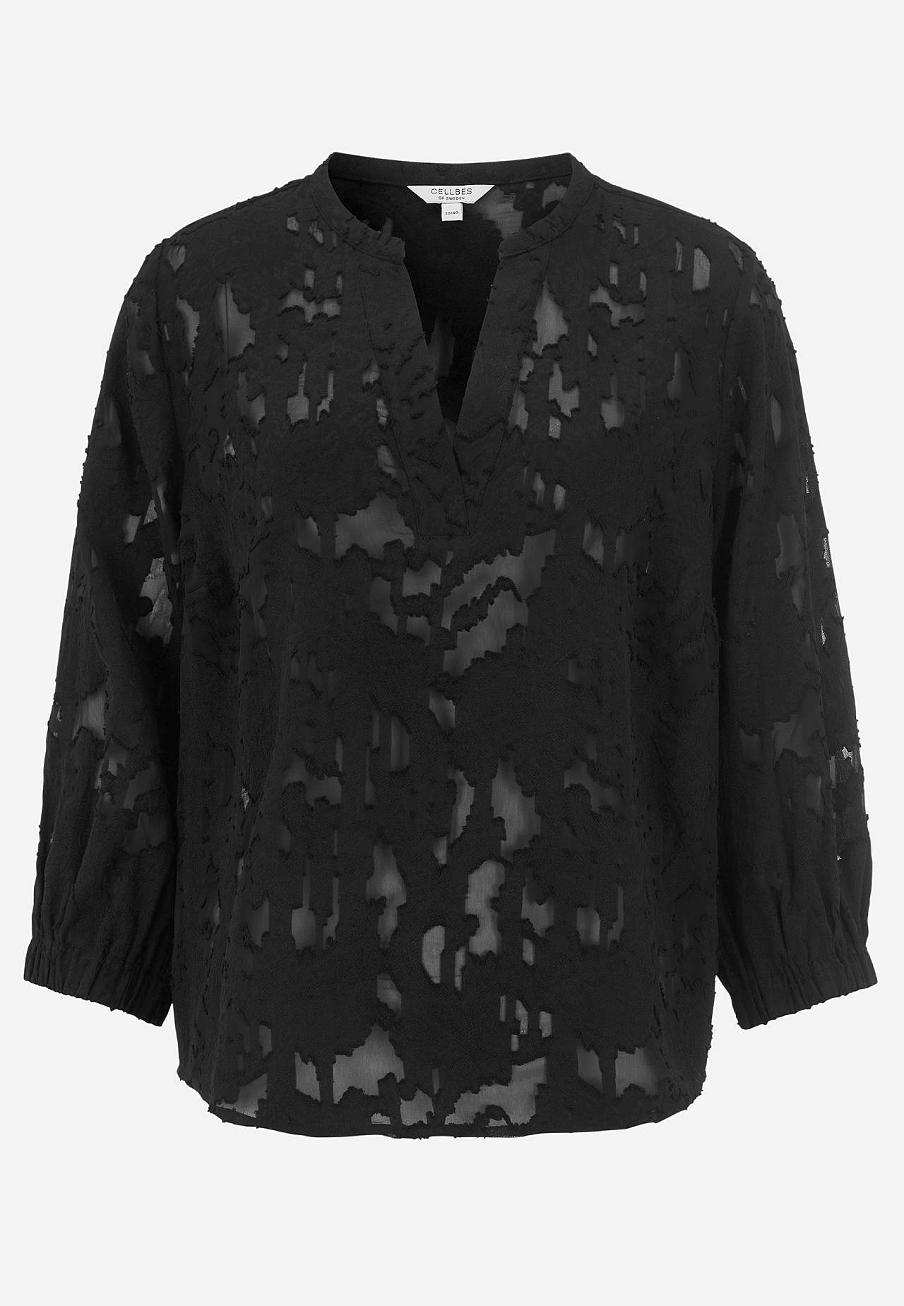 Jacquard-weave, sheer blouse