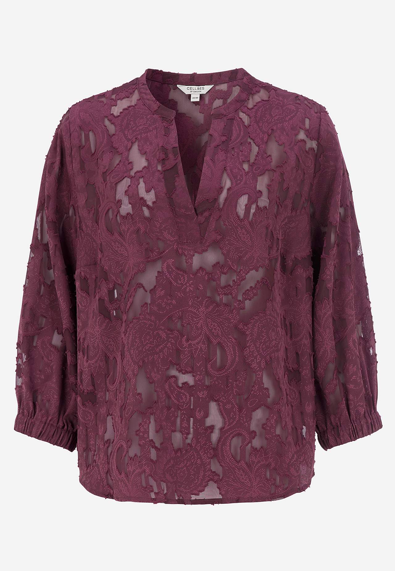 Jacquard-weave, sheer blouse