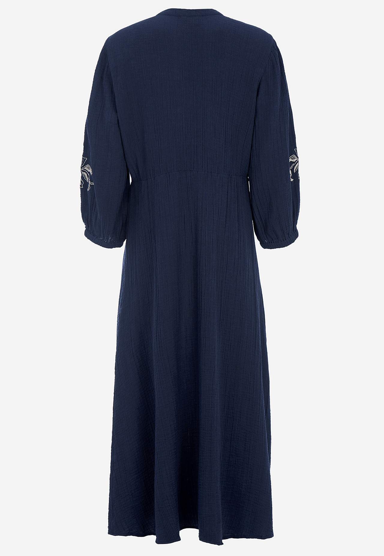 Dress in crinkled cotton with embroidery