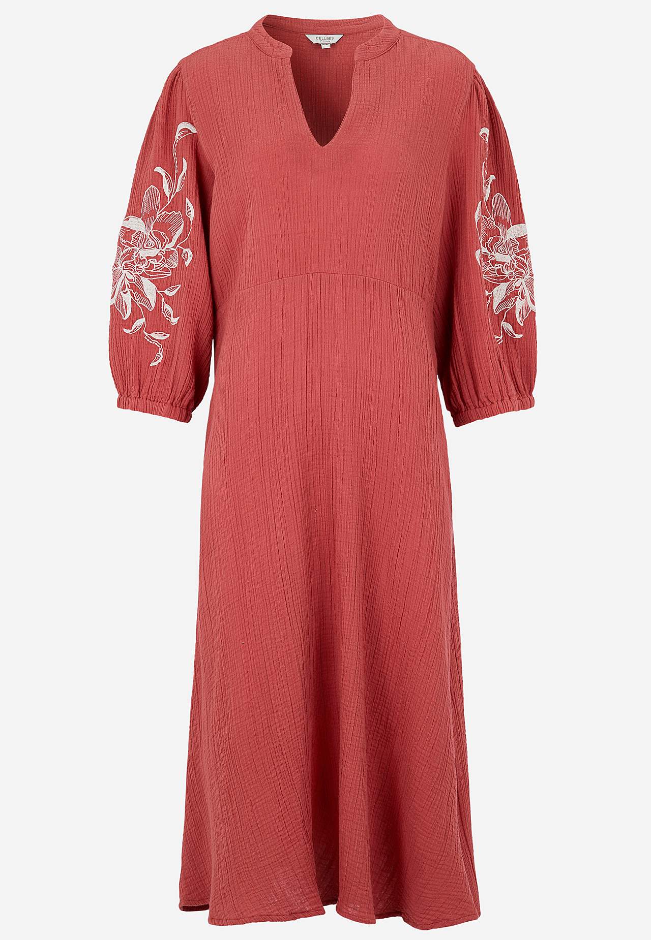 Dress in crinkled cotton with embroidery