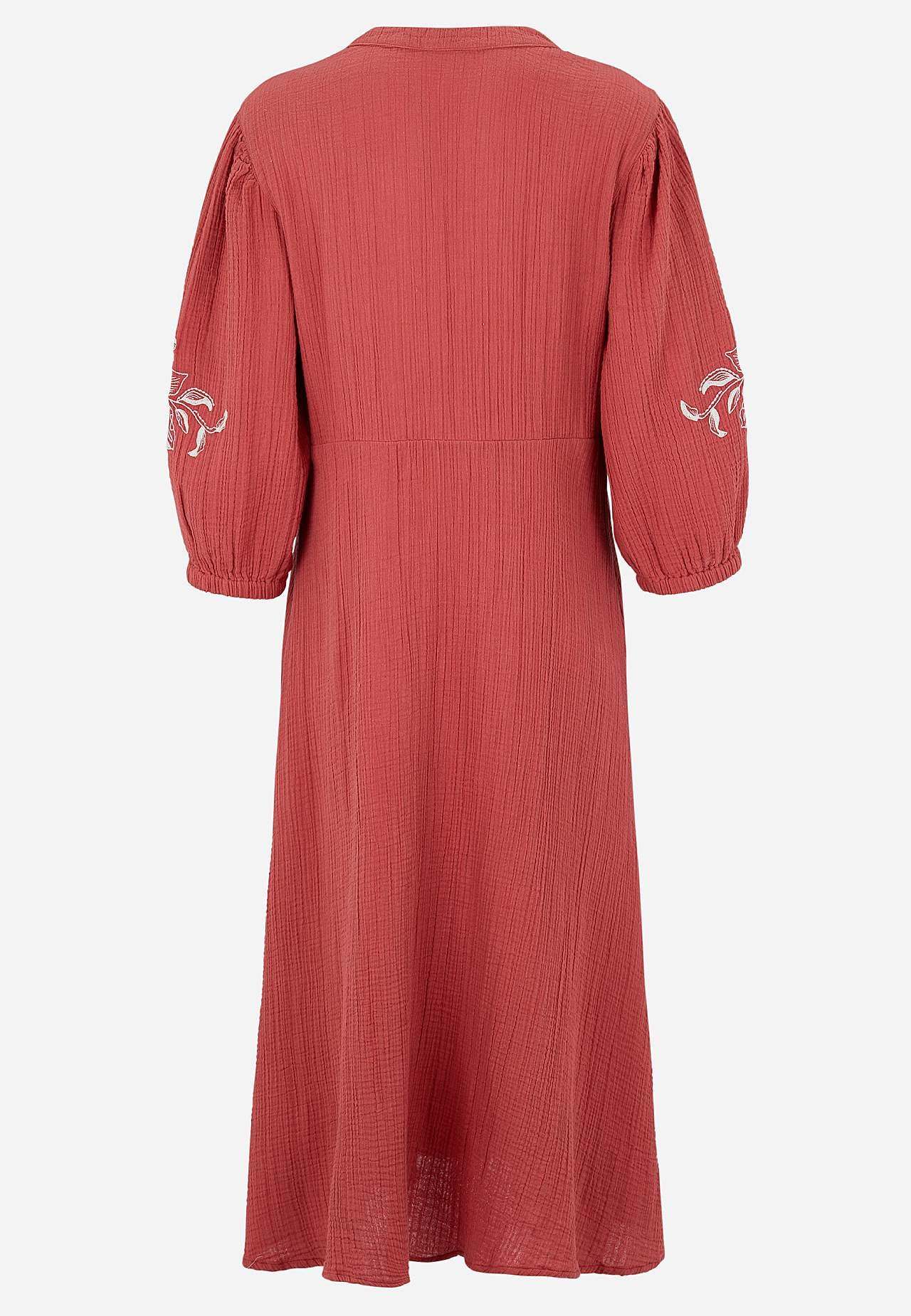 Dress in crinkled cotton with embroidery