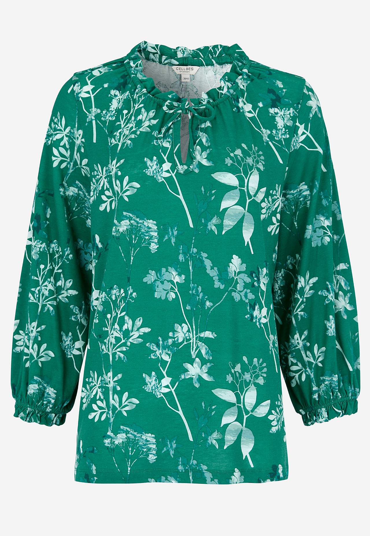 Patterned jersey top with frill edge