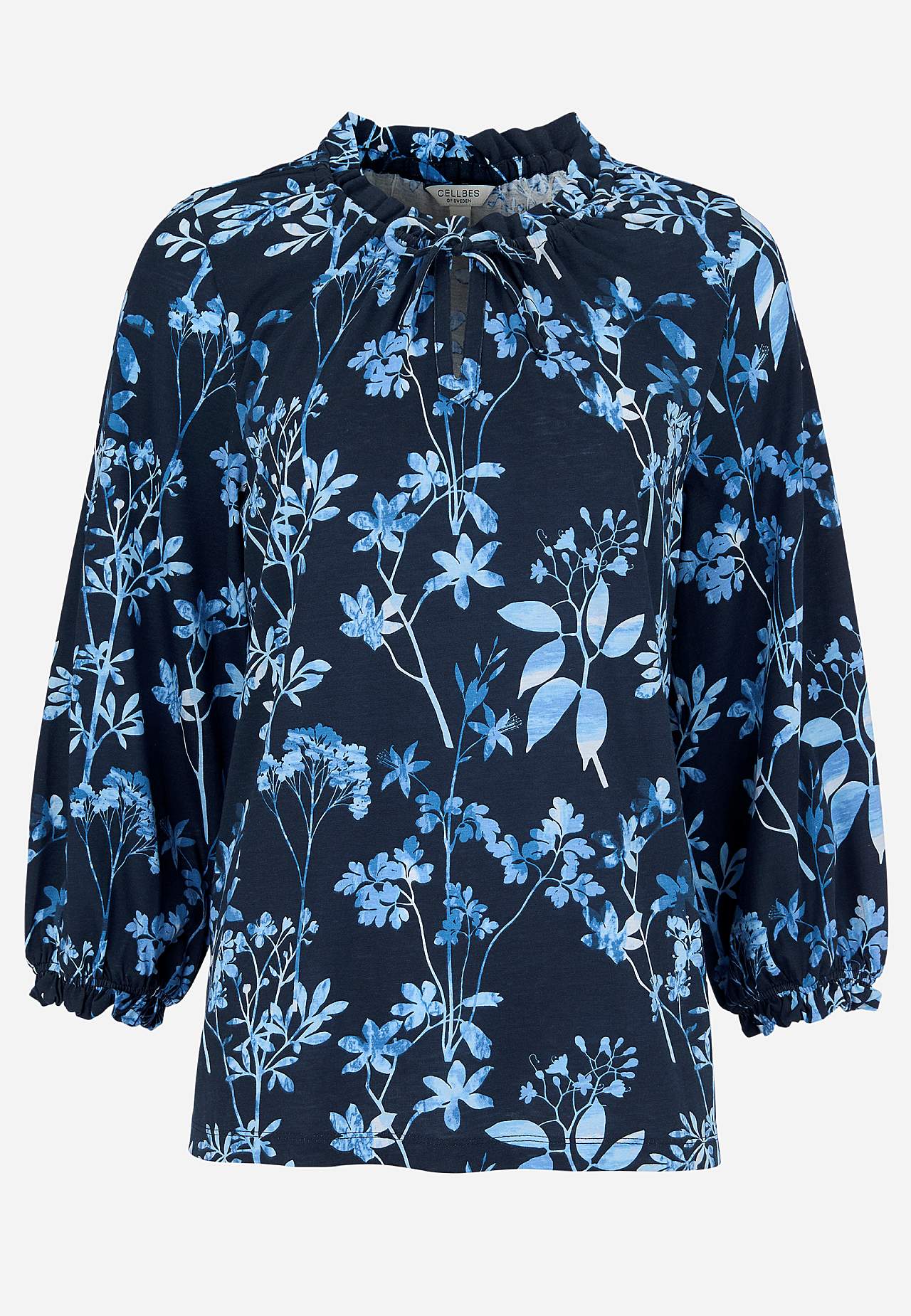 Patterned jersey top with frill edge