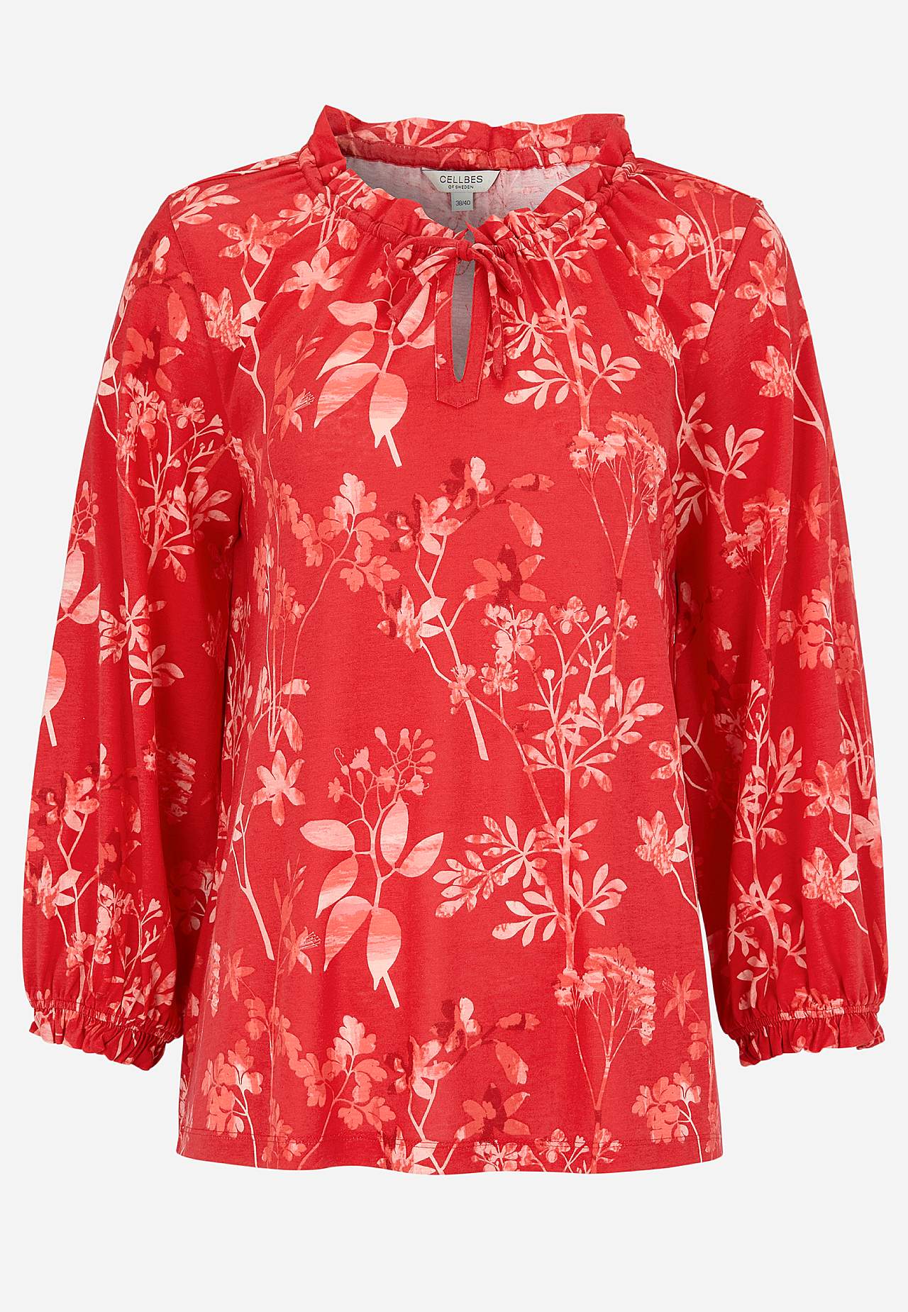 Patterned jersey top with frill edge