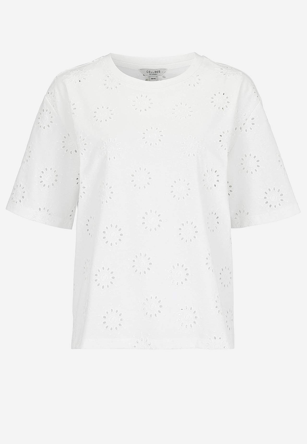 Jersey top with embroidered openwork