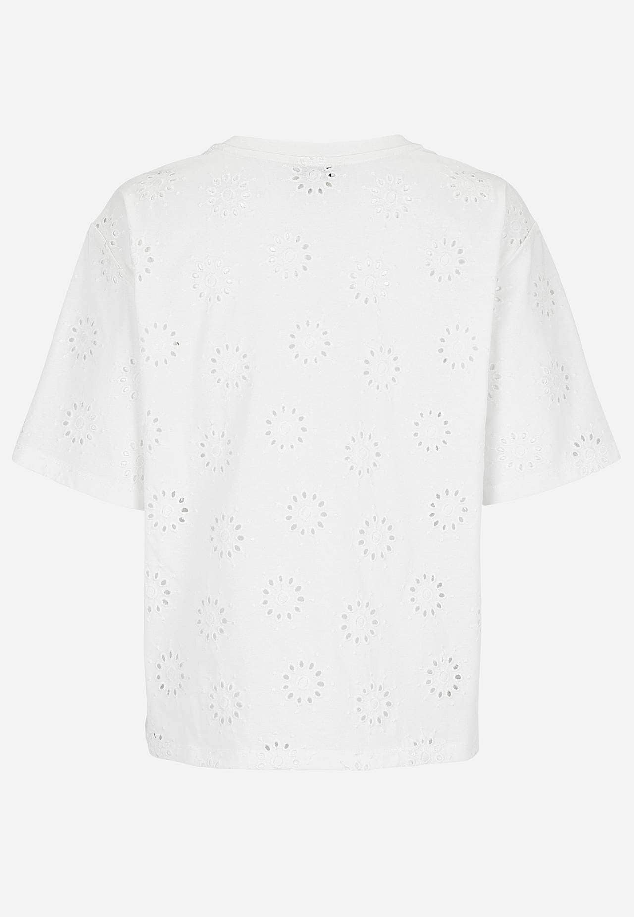 Jersey top with embroidered openwork