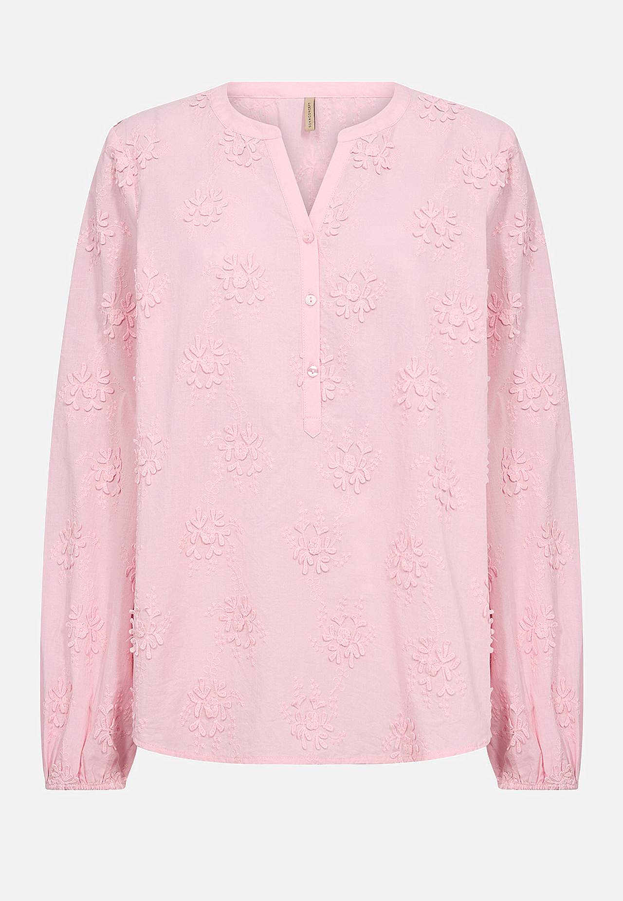 Bomuldsbluse med blomsterapplikationer
