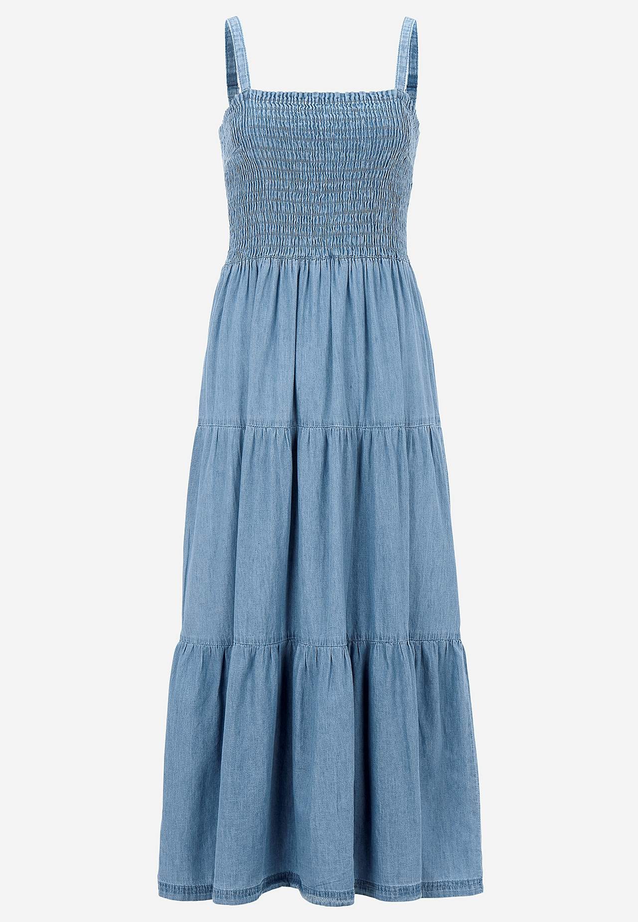 Delightfully soft denim dress with flounces