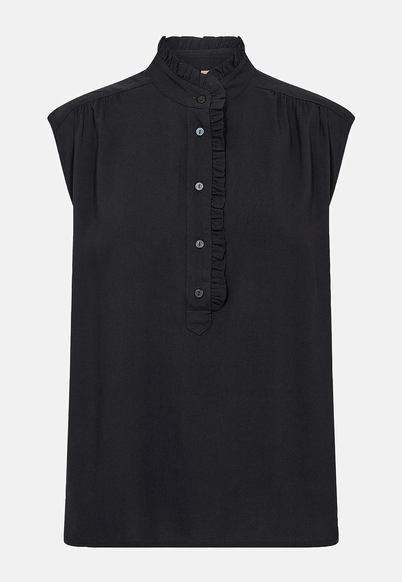 Vævet viskosebluse med flæsedetaljer