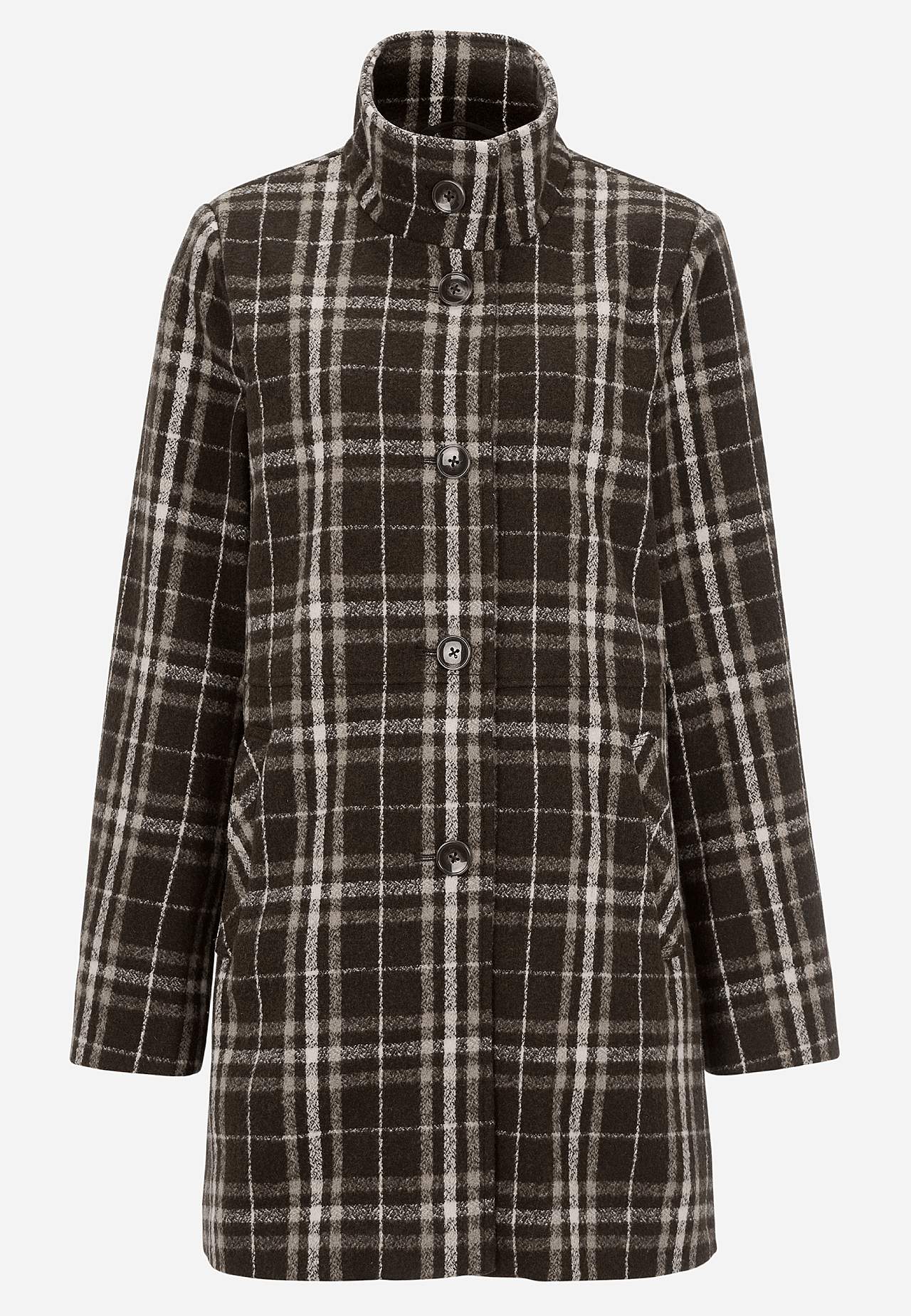 Coat with stand-up collar