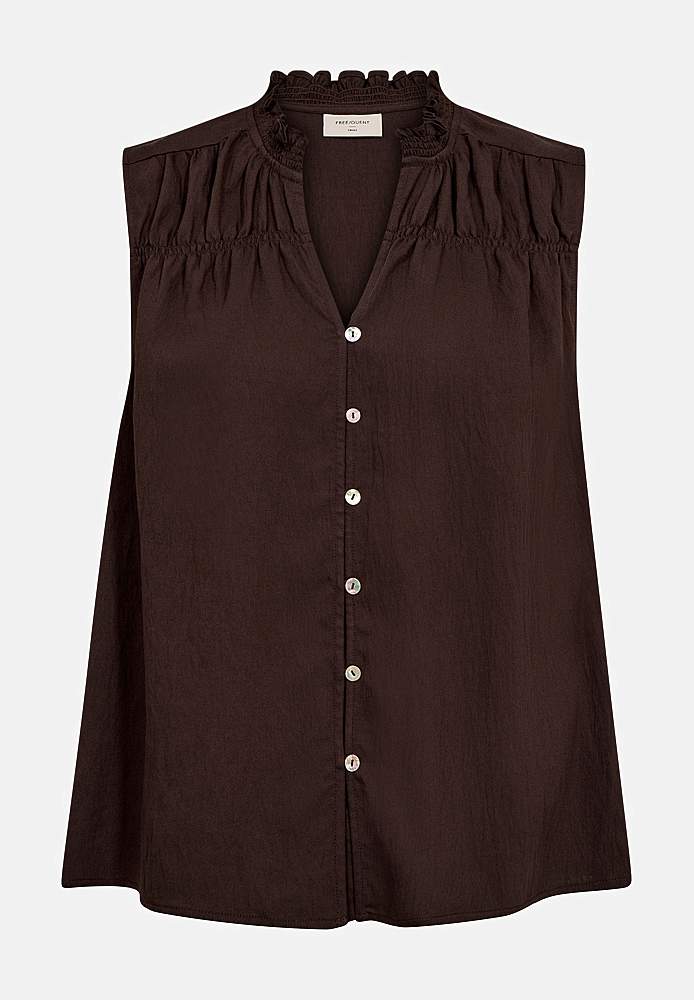 Ærmeløs bluse med rynkedetaljer