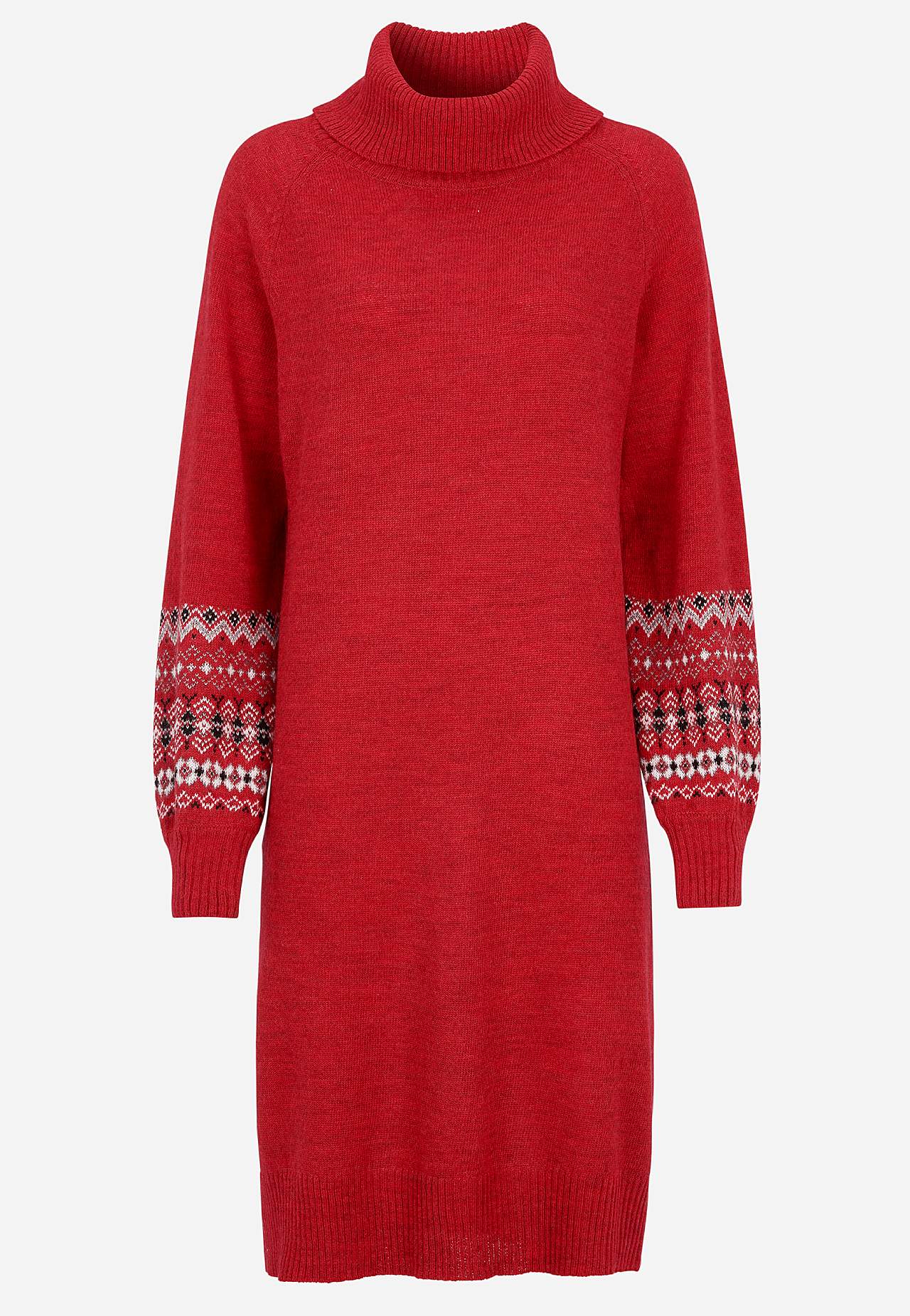 Neulottu mekko jacquard-kuvioisilla hihoilla