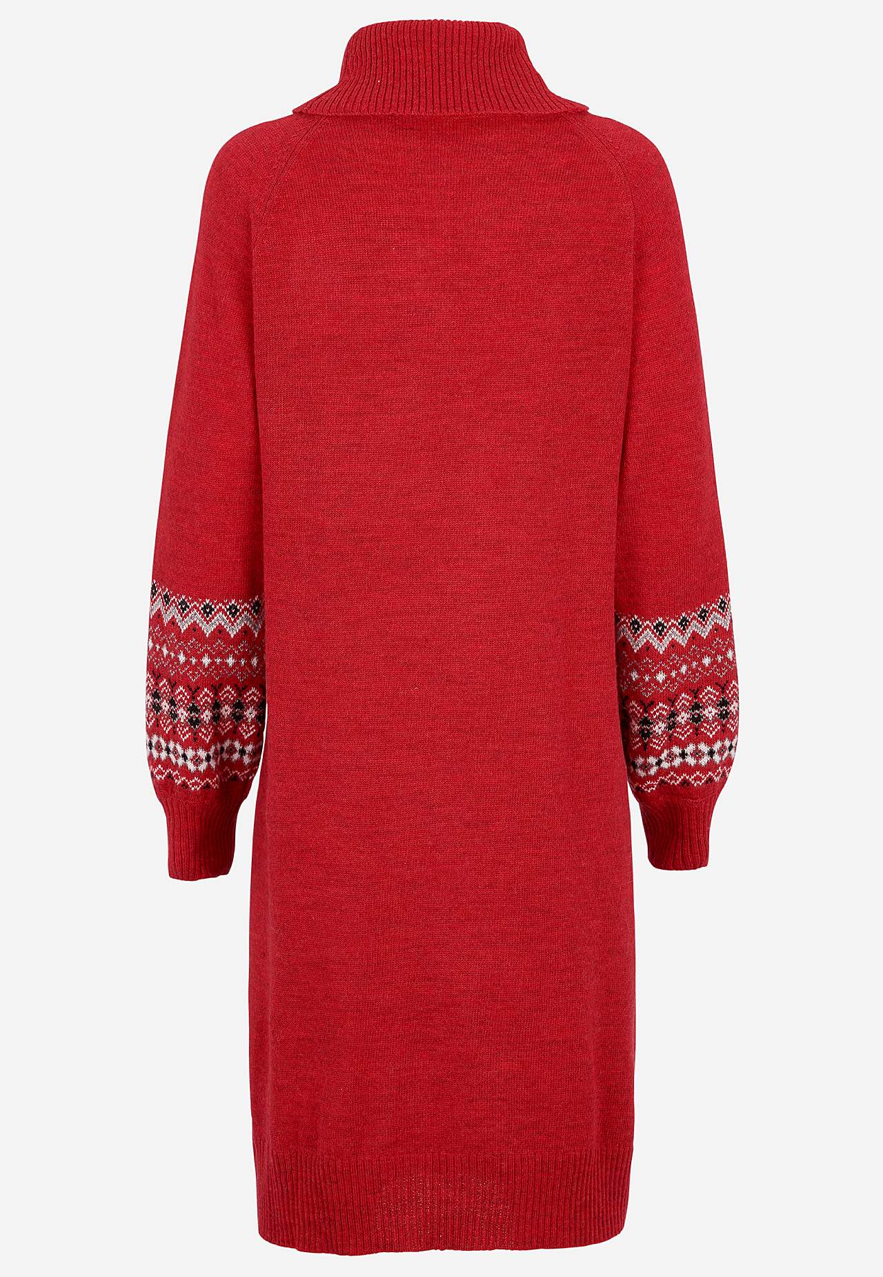 Neulottu mekko jacquard-kuvioisilla hihoilla