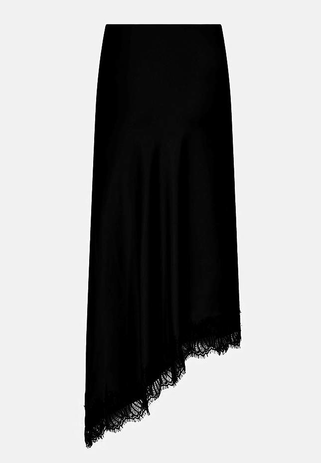 Asymmetrisk satinkjol med spetskant