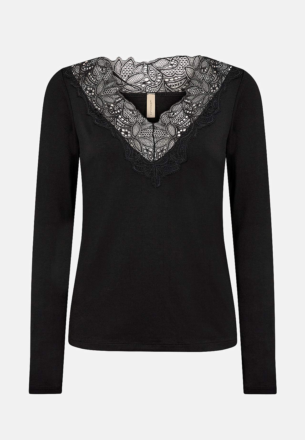 Jerseytop i lyocell med blondedetaljer